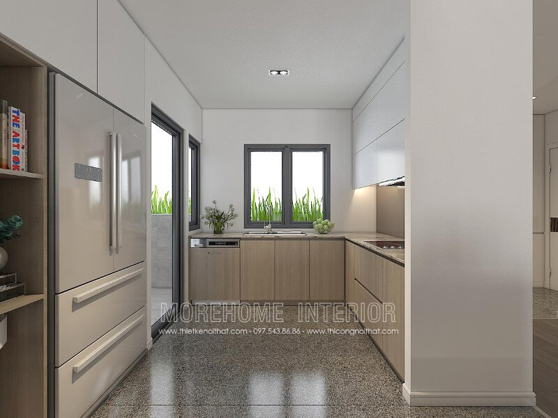 Trang trí nội thất phòng bếp chung cư nhỏ với tủ bếp gỗ công nghiệp Thiết kế tủ bếp chung cư nhỏ đẹp