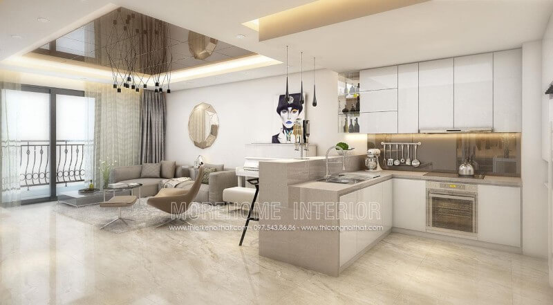 Ở căn hộ chung cư nhỏ này, KTS đã giới thiệu tói gia chủ mẫu tủ bếp gỗ công nghiệp tận dụng được tối đa mọi góc khuất của căn phòng, tạo cảm giác thoáng đãng và rộng rãi hơn Thiết kế tủ bếp chung cư nhỏ đẹp