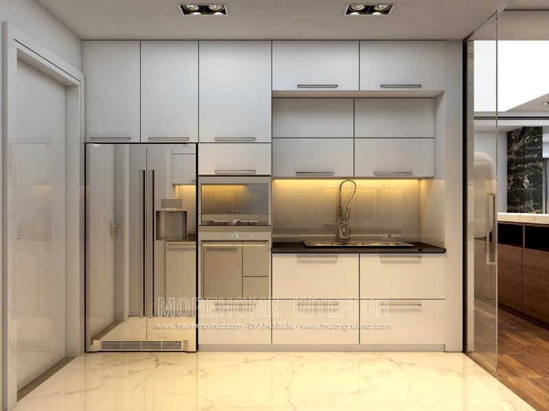 Mẫu tủ bếp chung cư hiện đại được thiết kế tối giản, không quá cầu kì vào từng chi tiết nhỏ, mà tập trung vào công năng sử dụng tạo sự thuận tiện hơn cho các bà, các mẹ trong gia đình Thiết kế tủ bếp chung cư nhỏ đẹp