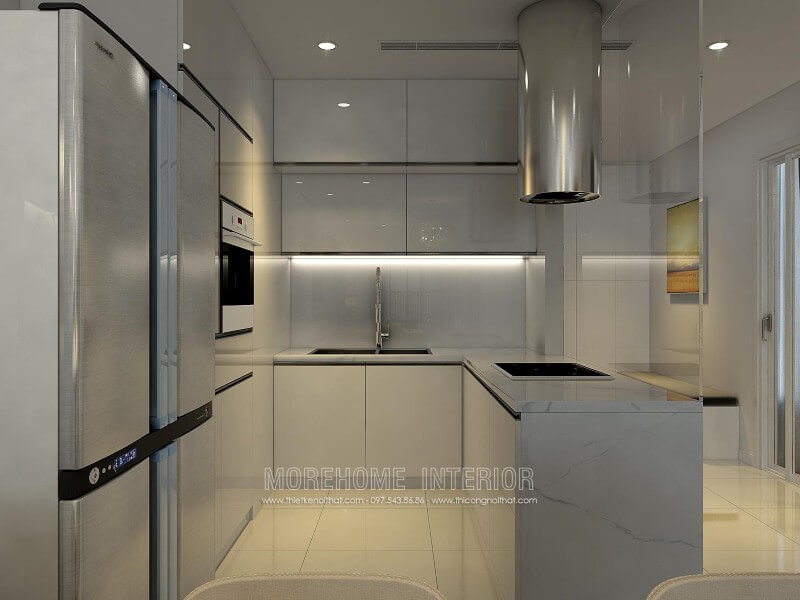 Thiết kế tủ bếp chung cư cao cấp Royal City phong cách hiện đại, trẻ trung Thiết kế tủ bếp chung cư nhỏ đẹp