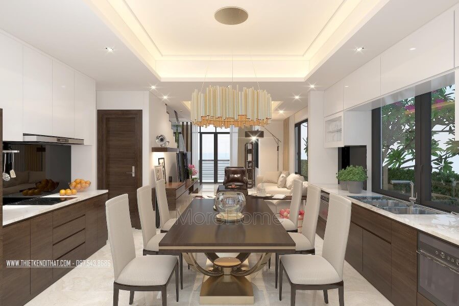 Mẫu bàn ăn với thiết kế khung gỗ tự nhiên bọc nệm da màu trắng đơn giản và tinh tế từ chân bàn mạ vàng độc đáo sang trọng Mẫu bàn ăn gỗ tự nhiên đẹp, sang trọng