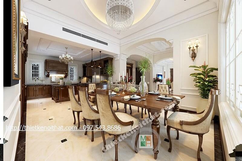 Mẫu bàn ăn gỗ tự nhiên với tone màu nâu trầm cho phòng ăn sang trọng, ấm cúng Mẫu bàn ăn gỗ tự nhiên đẹp, sang trọng