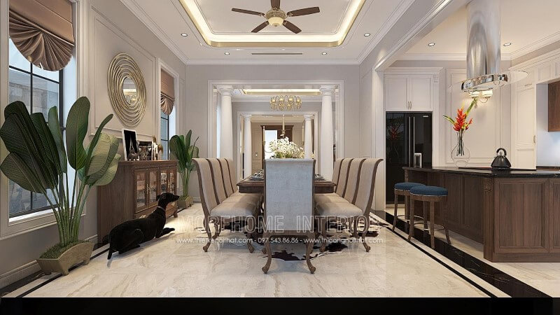 Sản phẩm bàn ghế ăn gỗ óc chó tân cổ điển sang trọng cho không gian nội thất biệt thự Thiết kế phòng ăn tại Hà Nội