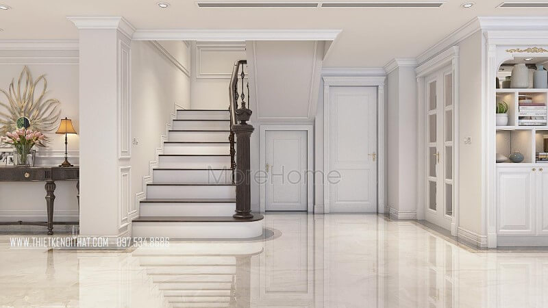 Thiết kế cầu thang gỗ óc chó sang trọng cho căn hộ duplex thanh xuân hà nội Cầu thang gỗ tự nhiên