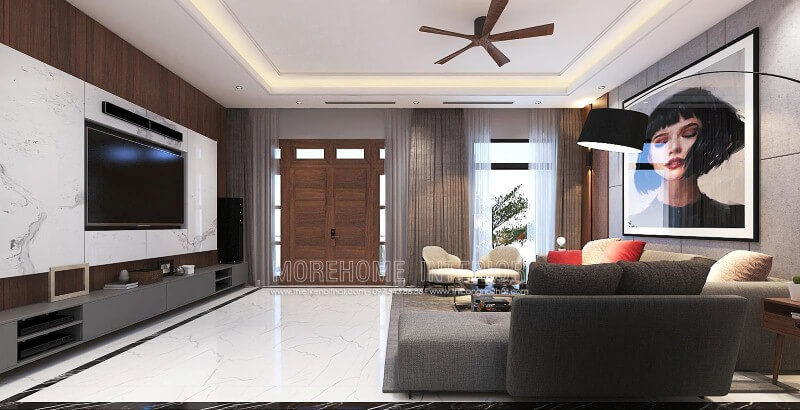 Đá ốp tường vân mây cao cấp điểm nhấn đẹp cho phòng khách biệt thự, nhà phố hiện đại. thiết kế nội thất phòng khách